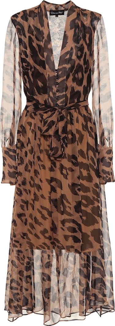 Oscar De La Renta Leopard silk-chiffon midi dress