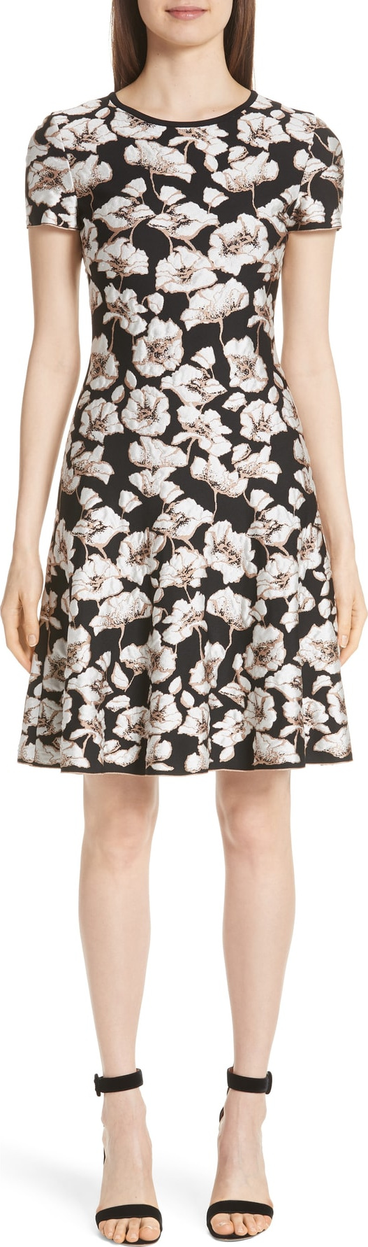 St. John Floral Jacquard Fit & Flare Dress