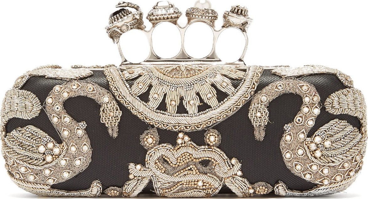 Alexander McQueen Knuckle bead-embellished leather clutch