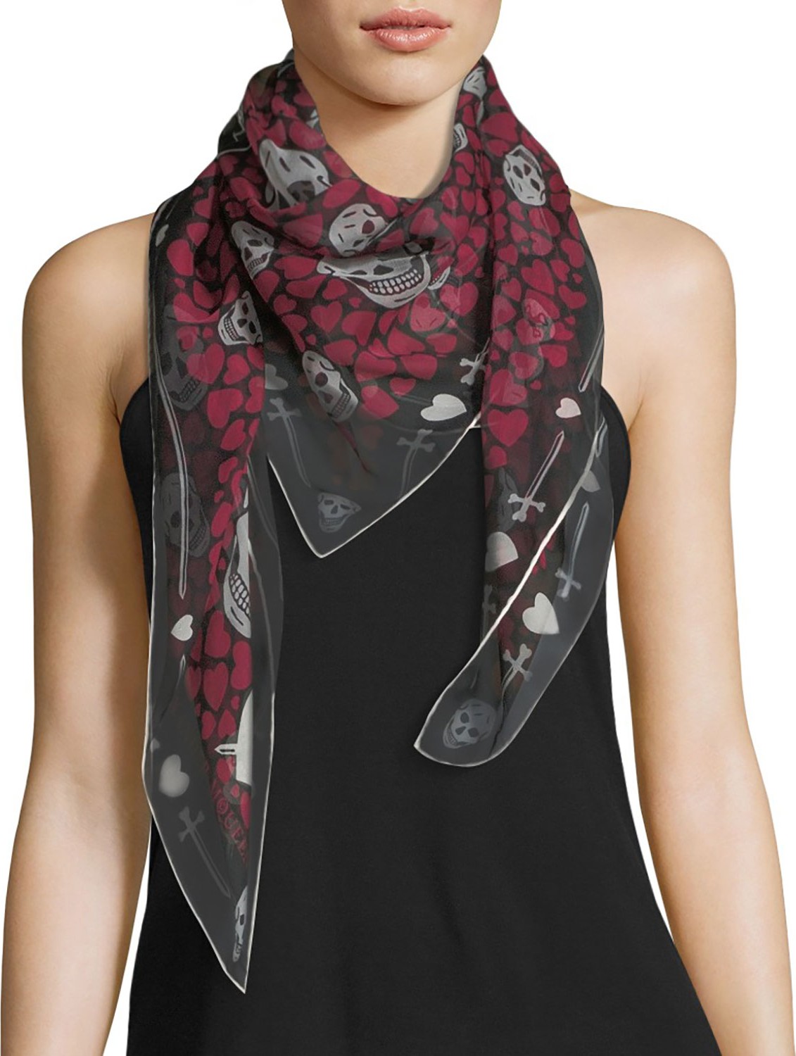 Alexander McQueen Dagger, Hearts & Skull Foulard Scarf