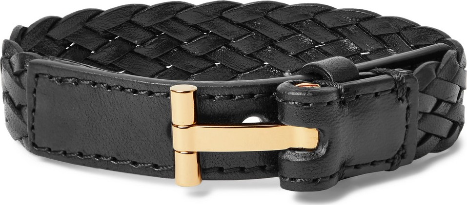 TOM FORD Woven Leather and Gold-Tone Bracelet