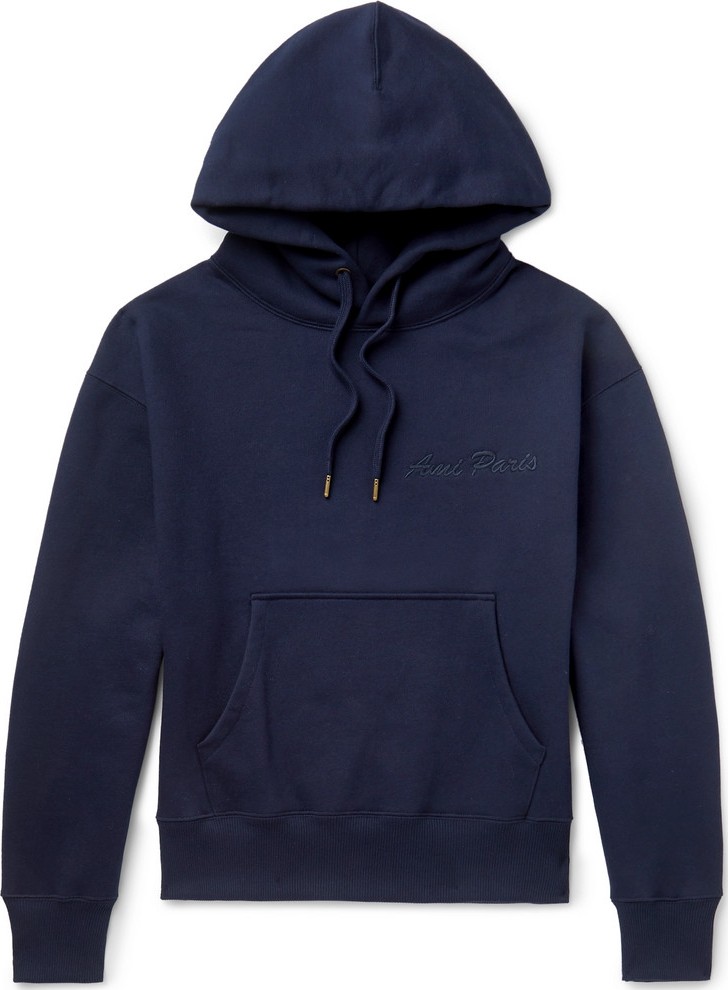 AMI Logo-Embroidered Fleece-Back Cotton-Blend Jersey Hoodie