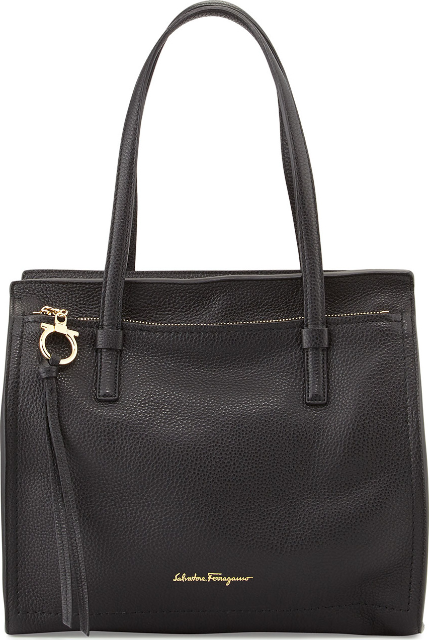Salvatore Ferragamo Medium Leather Tote Bag, Nero