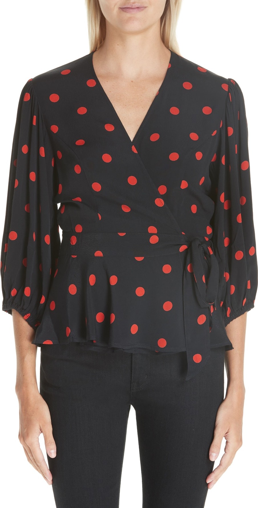 Ganni Polka Dot Wrap Blouse