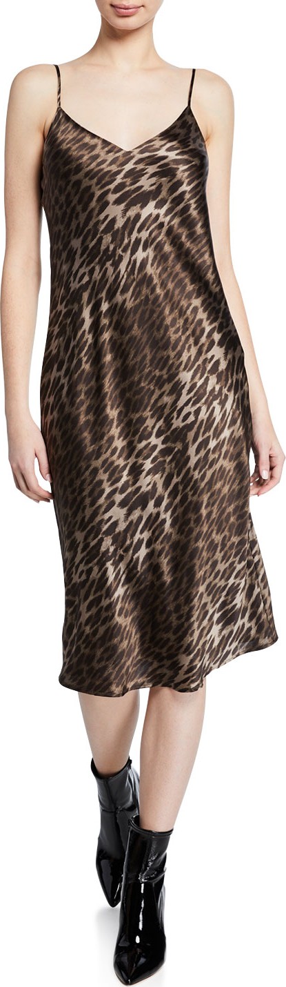 L'AGENCE Jodie Leopard V-Neck Silk Slip Dress