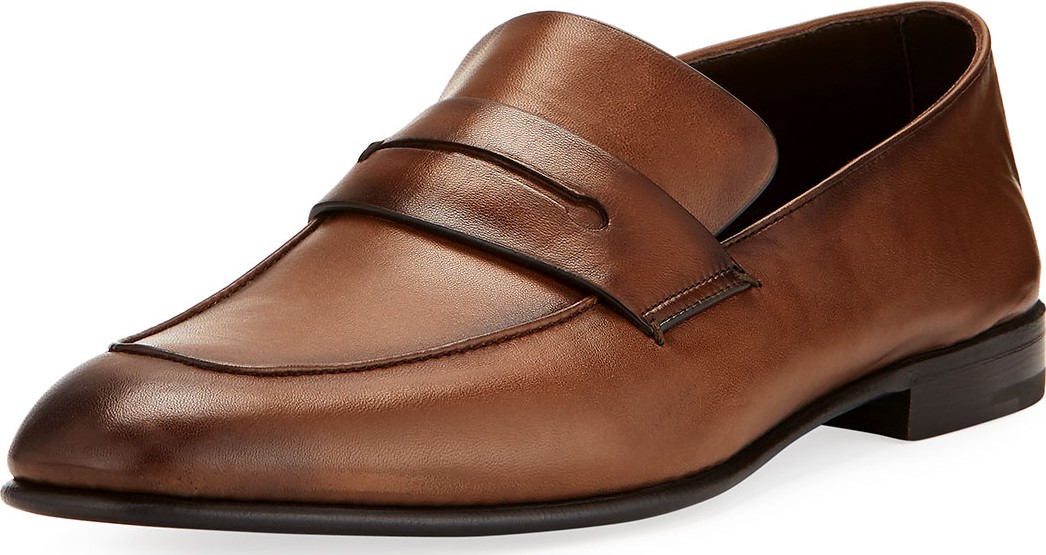 Ermenegildo Zegna Asola Napa Leather Penny Loafer, Light Brown