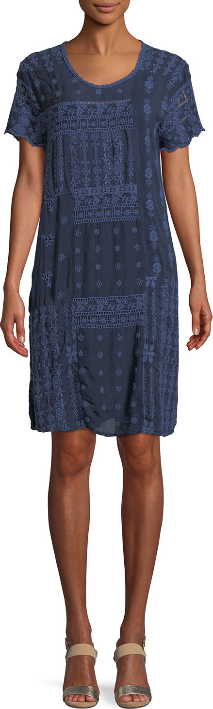 Johnny Was Mixed Berry Georgette Short-Sleeve Shift Dress