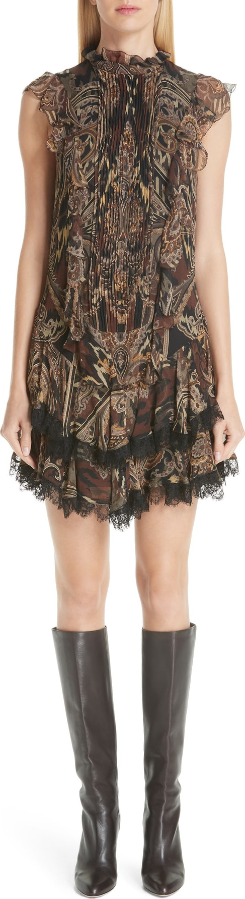 Etro Paisley Print Silk Ruffle Dress