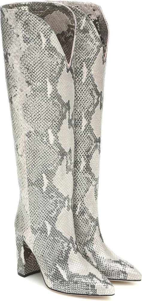 Paris Texas Snake-effect knee-high leather boots