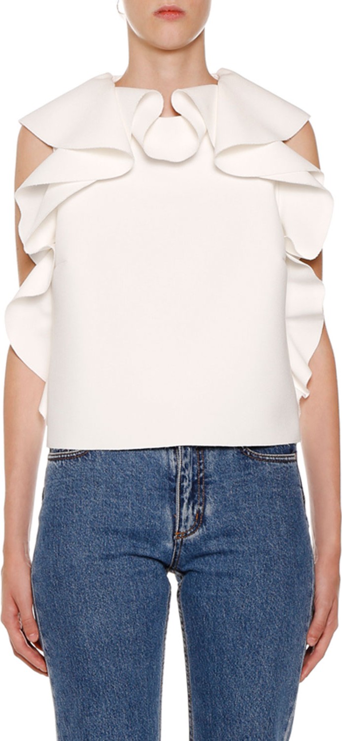 MSGM Crepe Ruffle Sleeveless Top