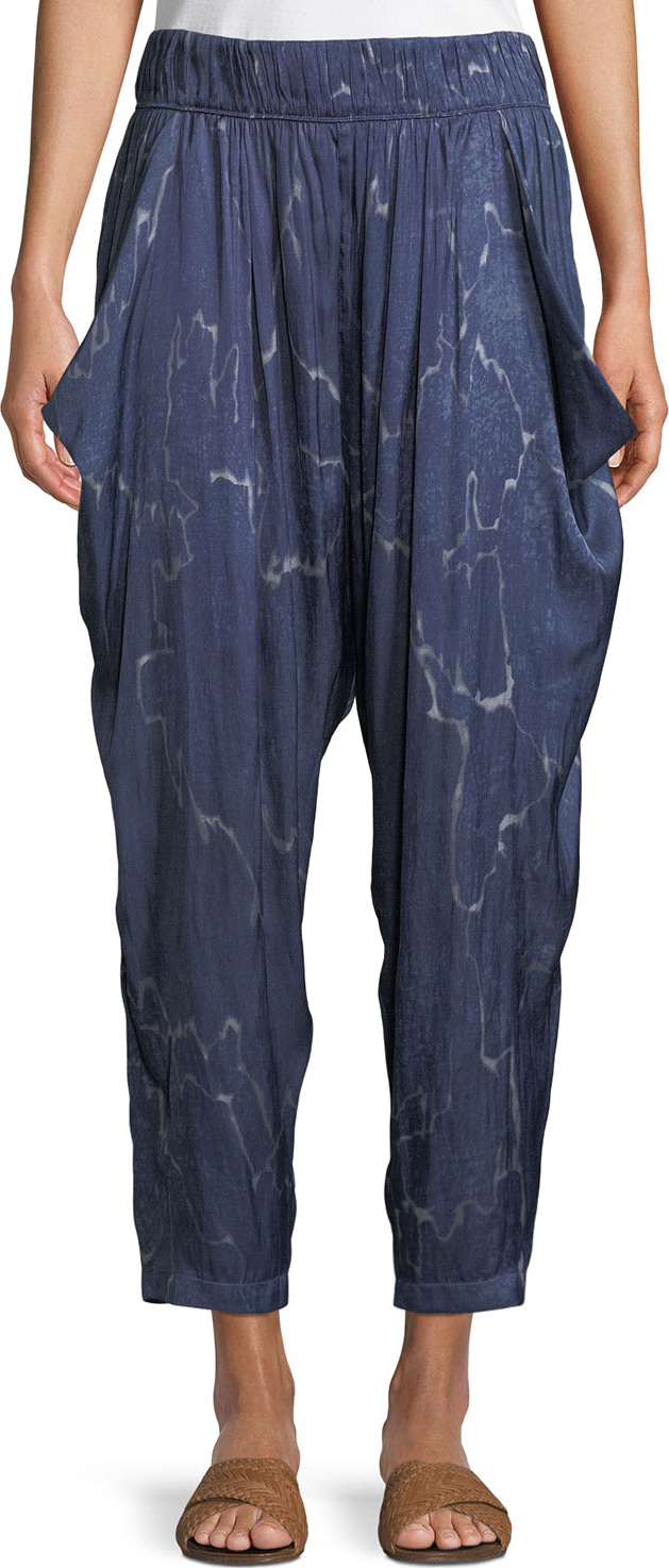 HALSTON HERITAGE Flowy Seismic-Print Ruched Cropped Pants