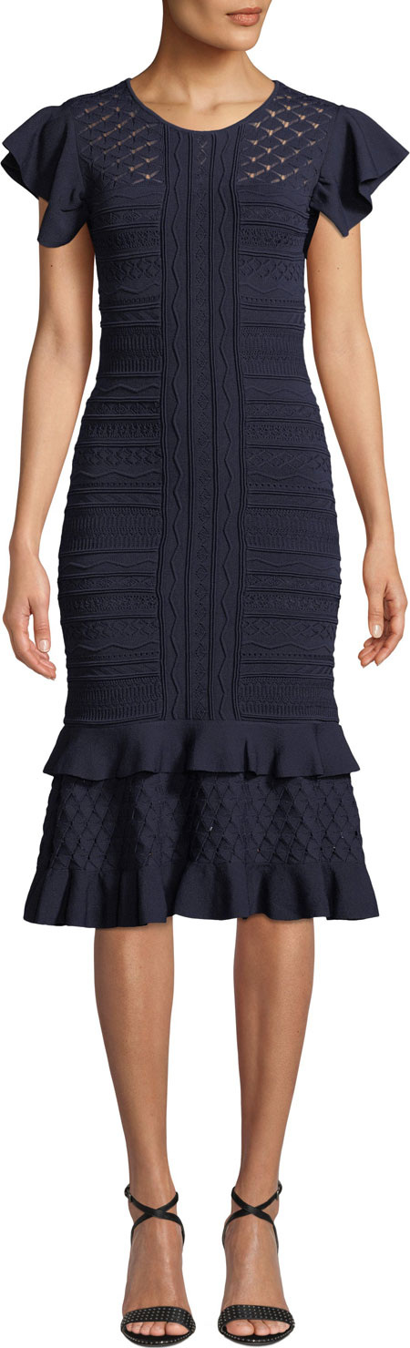 Sachin & Babi Shivon Ruffled Cap-Sleeve Knit Dress