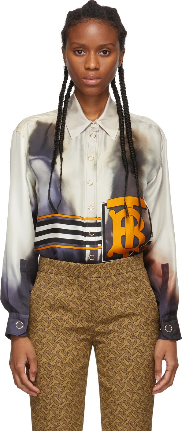 Burberry London England Multicolor Silk Arianna Cloud Shirt