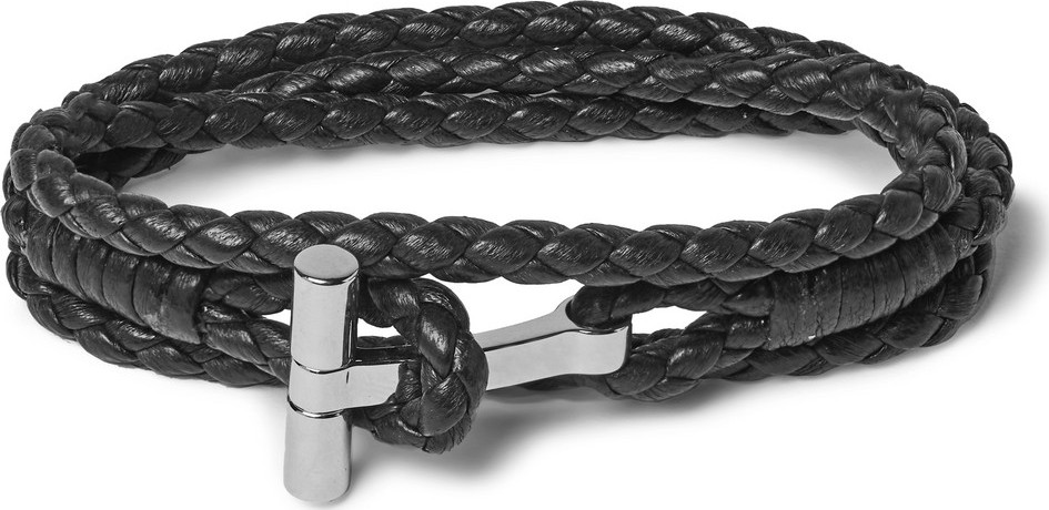 TOM FORD Woven Leather and Silver-Tone Wrap Bracelet