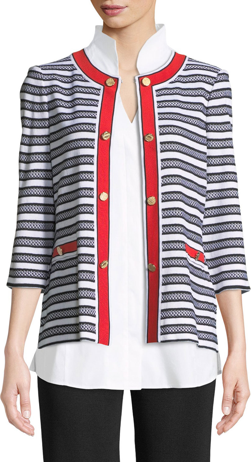 Misook Button-Detail Striped Jacket with Pockets