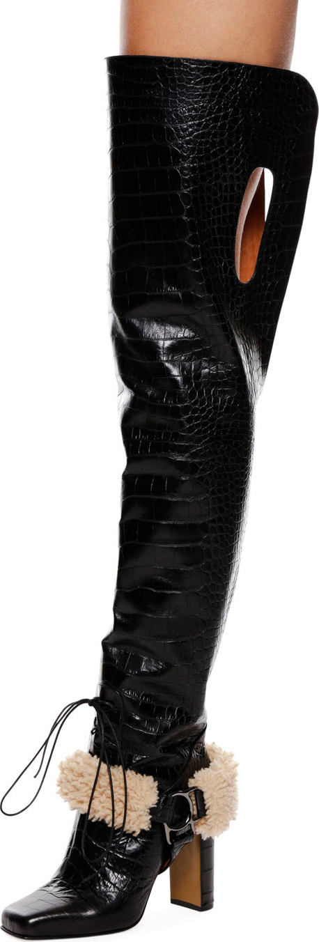 Off White Equestrian Faux-Fur Trim Over-The-Knee Boot