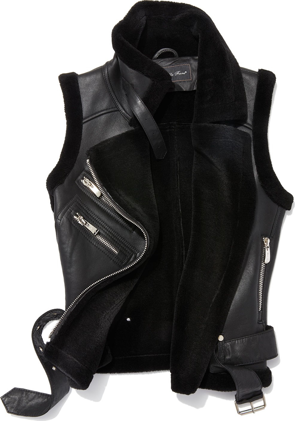 Belle Fare Leather Moto Vest w/ Fur Lining