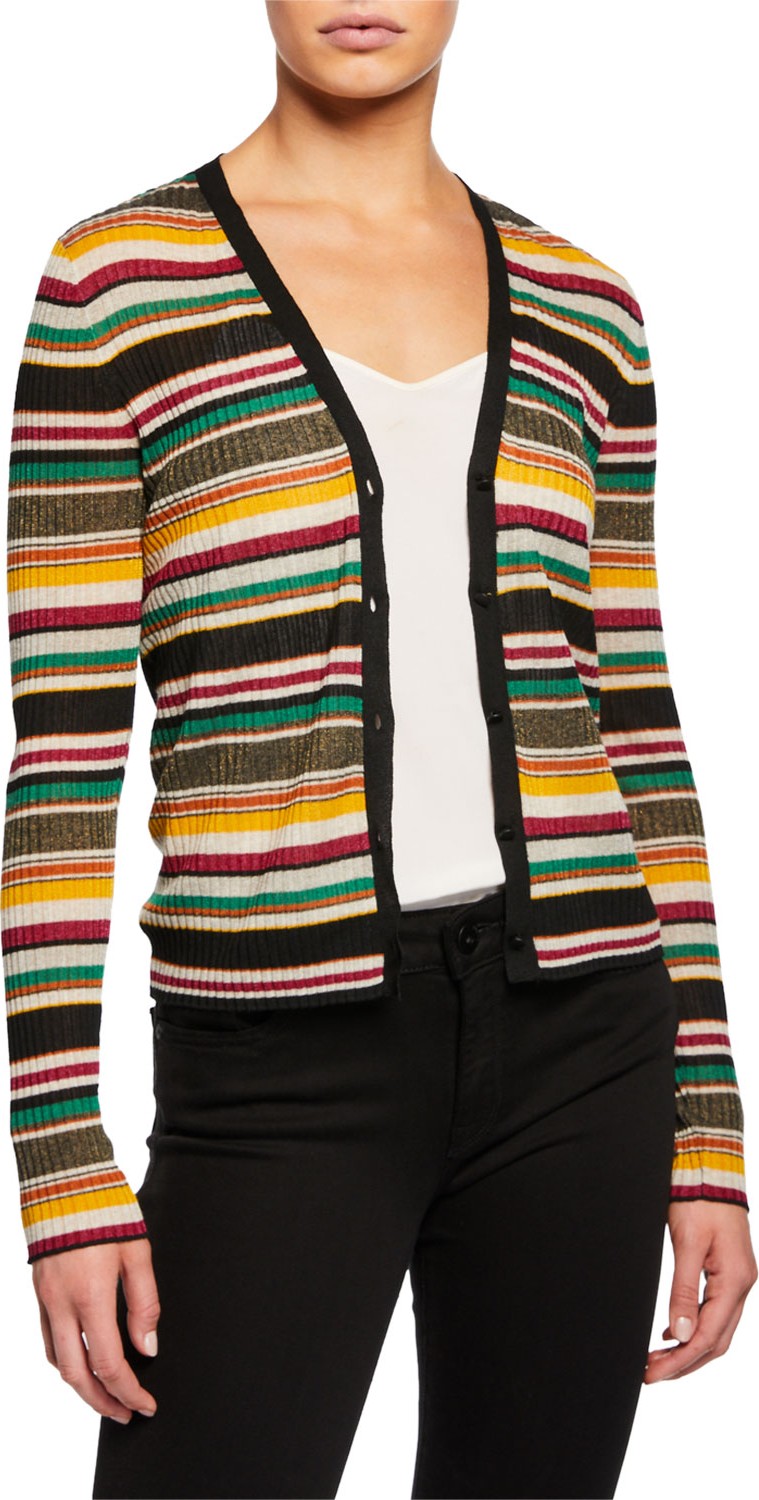 Veronica Beard Keke Striped Ribbed Cardigan
