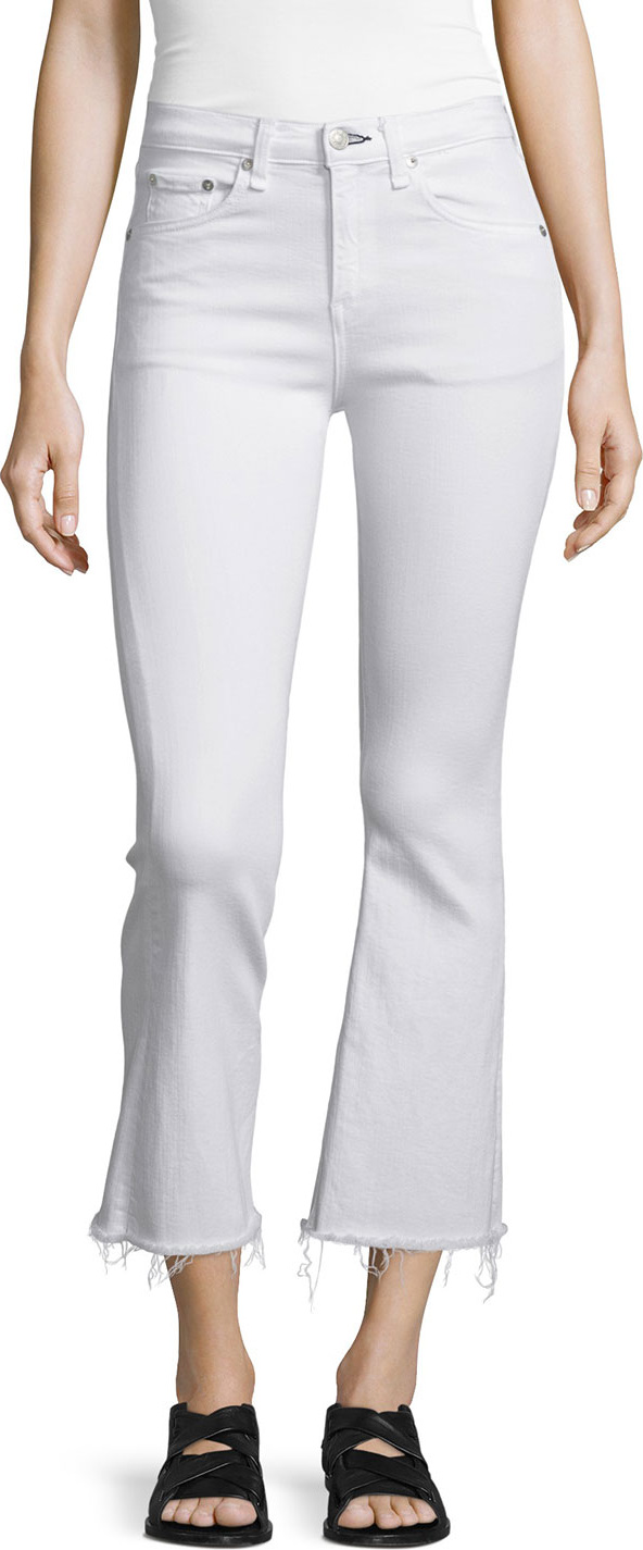 Rag & Bone Mid-Rise Cropped Flare-Leg Jeans, Bright White