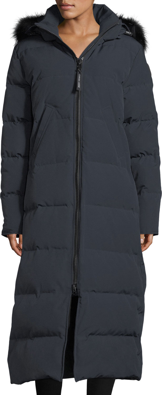 Canada Goose Mystique Long Hooded Puffer Parka Coat w/ Fur Trim
