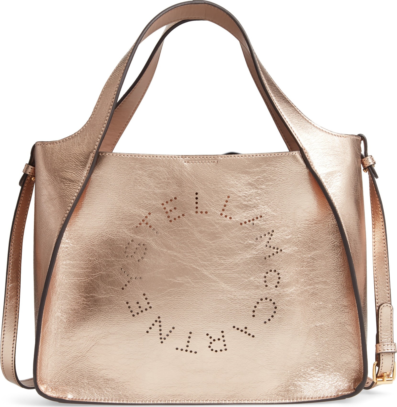 Stella McCartney Perforated Logo Metallic Faux Leather Satchel