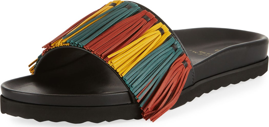 Buscemi Multicolor Fringe Leather Slide Sandal