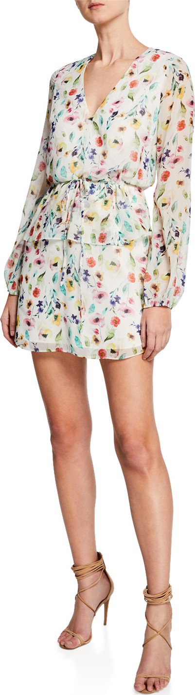 Aidan by Aidan Mattox Floral-Print V-Neck Long-Sleeve Dress