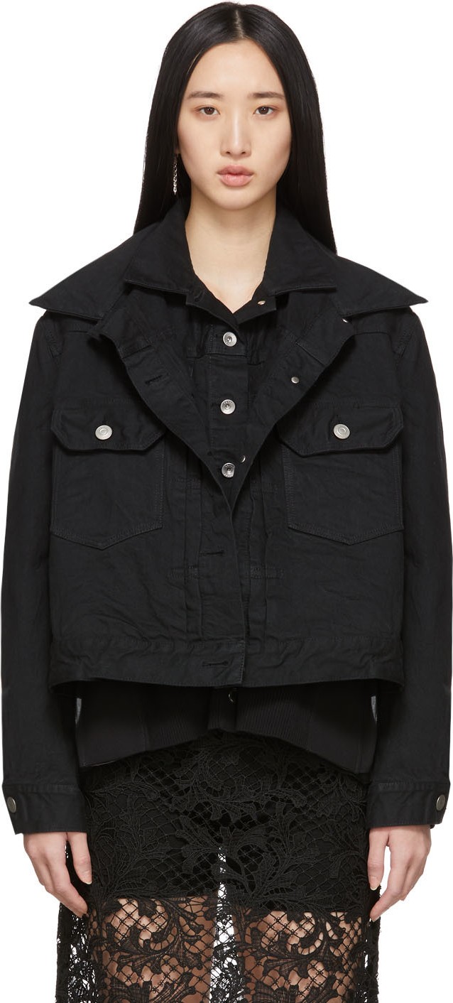 Sacai Black Denim Double-Layer Jacket