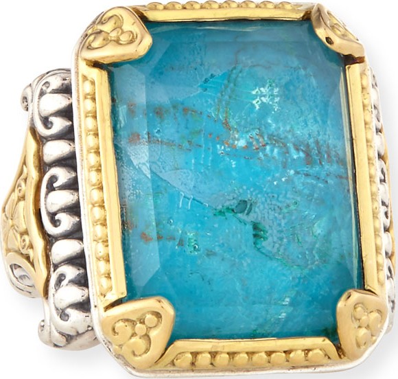 Konstantino 18K Crystal Quartz Over Chrysocolla Doublet Ring
