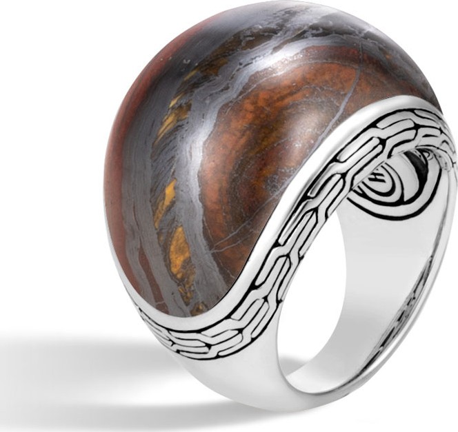 John Hardy Classic Chain Dome Ring with Tiger Iron, Size 7