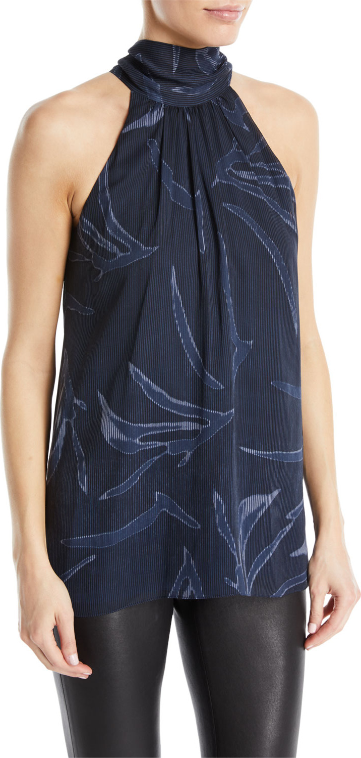 HALSTON HERITAGE Mock-Neck Printed Silk Blouse