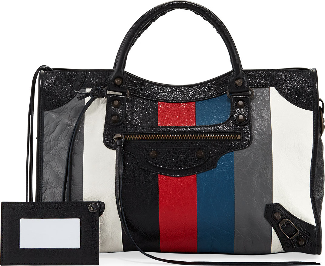 Balenciaga Classic City AJ Striped Leather Satchel Bag