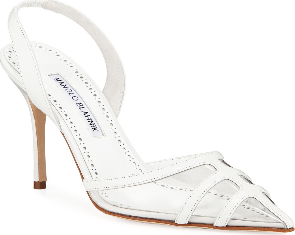 Manolo Blahnik Gotrianc Clear-Toe Leather Slingback Pumps