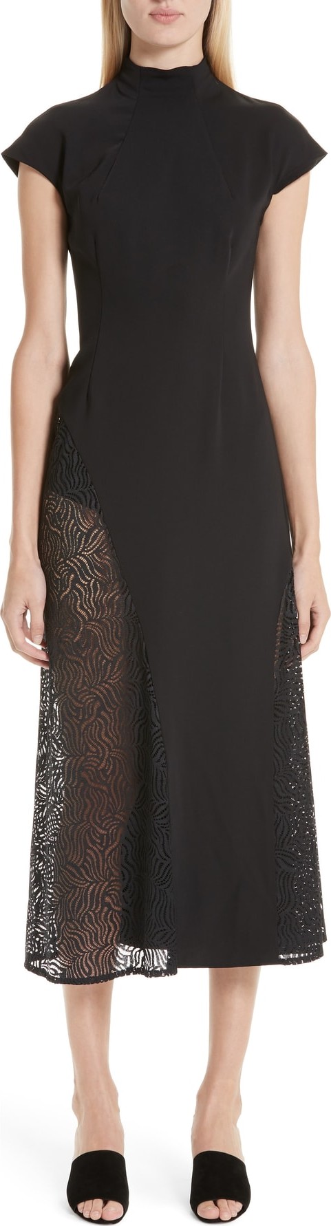 Beaufille Cap Sleeve Lace Trim Midi Dress