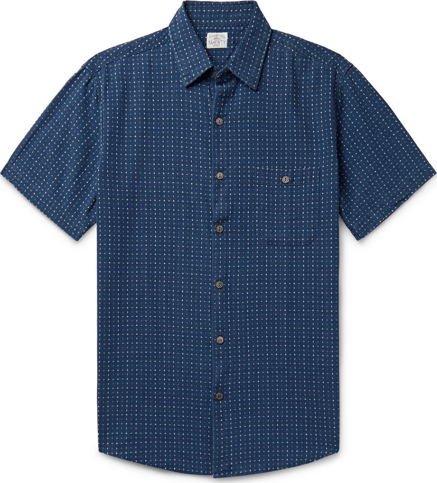 Faherty Coast Indigo-Dyed Organic Cotton-Jacquard Shirt