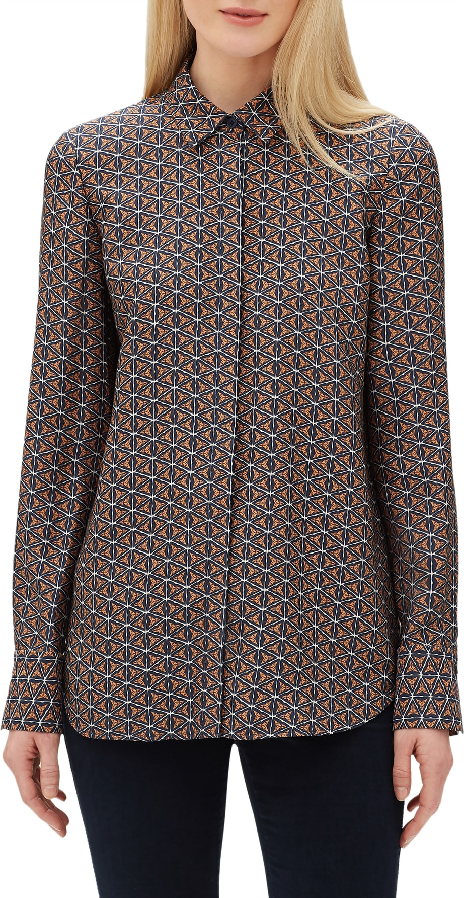 Lafayette 148 New York Scottie Globetrotter Triangles Silk Jacquard Blouse
