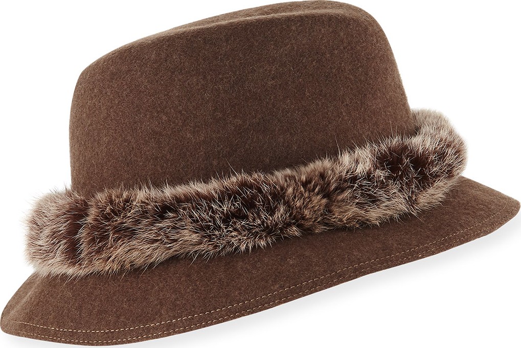 Eric Javits Bunny Wool Fedora Hat w/ Fur Band