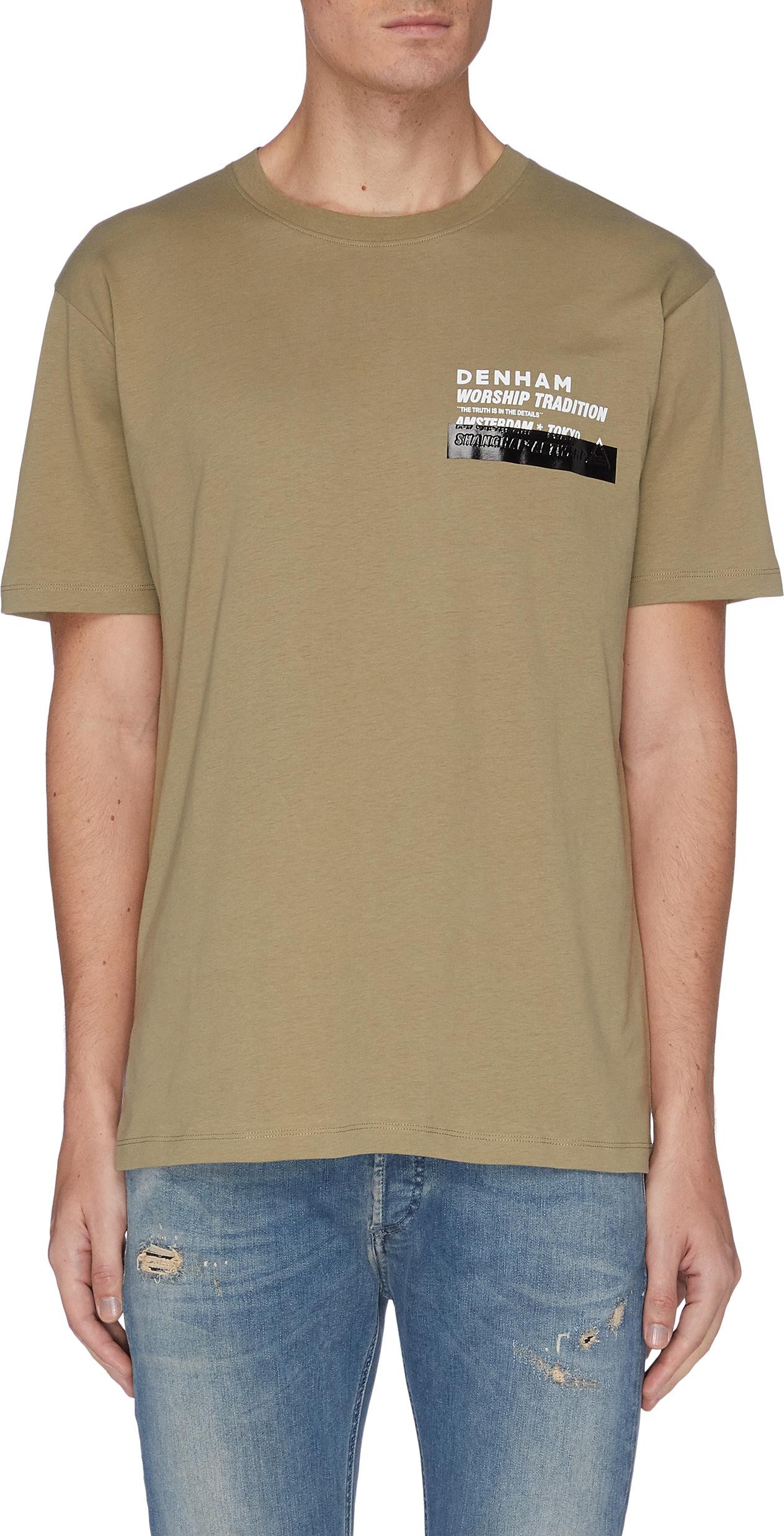 Denham 'Worship Tradition' slogan print cotton T-shirt