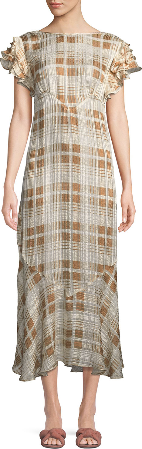 LOVESHACKFANCY Sloane Ruffle Check Short-Sleeve Dress