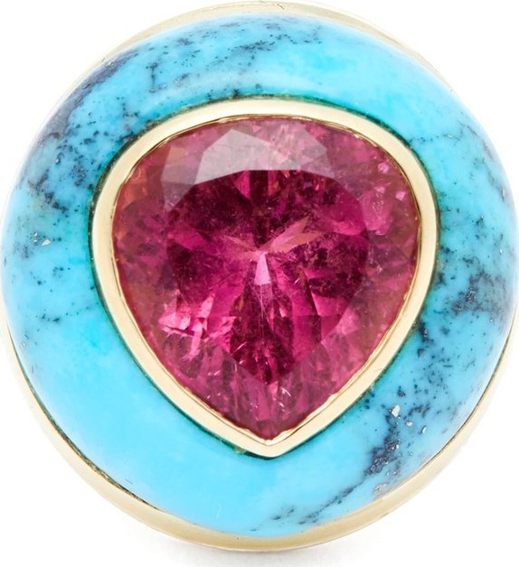 Retrouvai Lollipop gold, turquoise & tourmaline ring