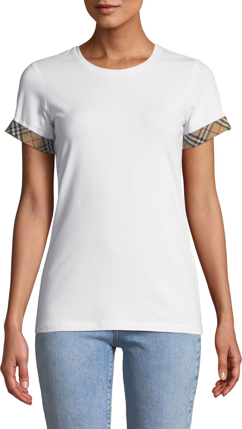 Burberry London England Kabini Check-Sleeve Crewneck Tee