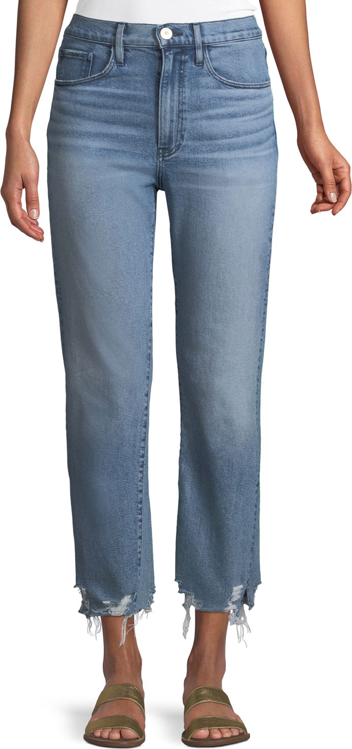 3X1 W4 Relaxed Straight-Leg Crop Jeans w/ Split Hem