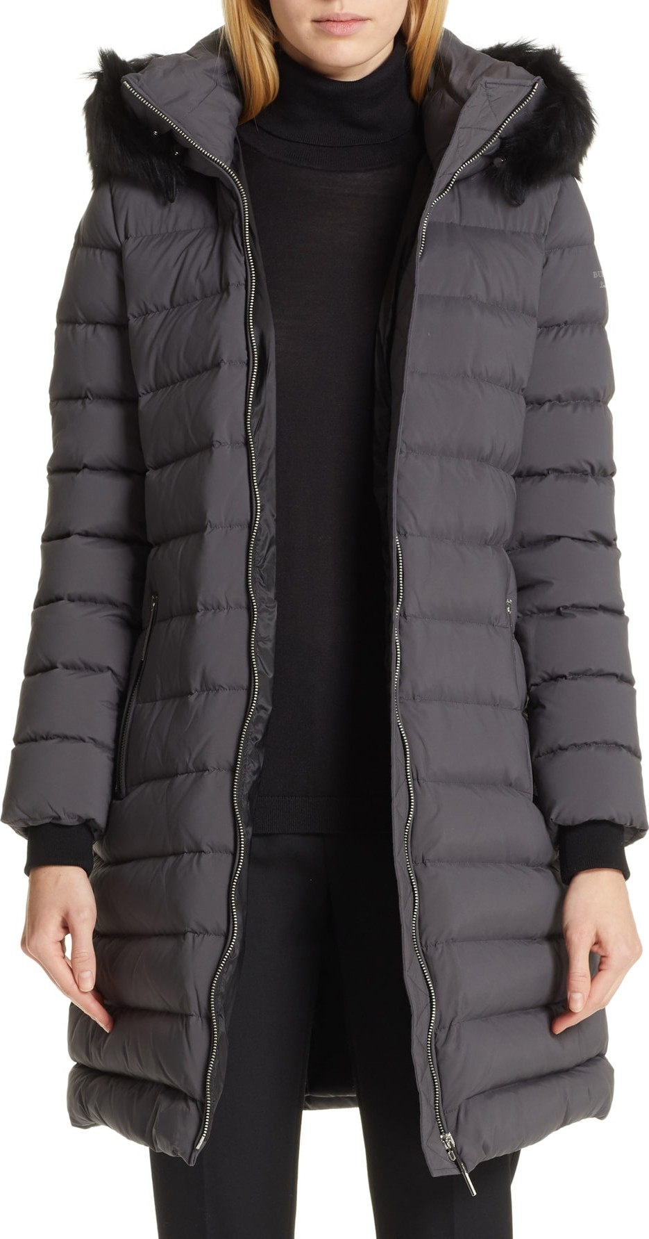 Burberry London England Limehouse Quilted Down Puffer Coat with Removable Genuine Shearling Trim