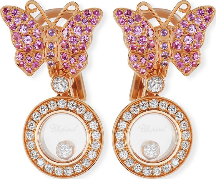 Chopard 18k Happy Diamonds Butterfly Double-Drop Earrings