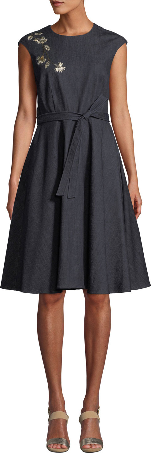 Elie Tahari Carressa Floral-Embroidered Fit-&-Flare Dress