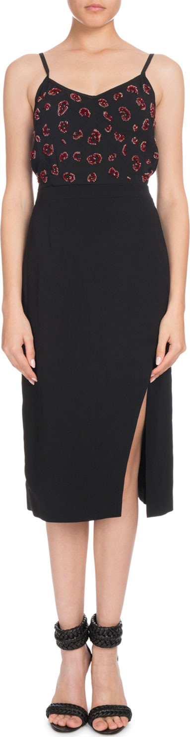 Altuzarra V-Neck Spaghetti-Strap Beaded-Bodice Cocktail Dress