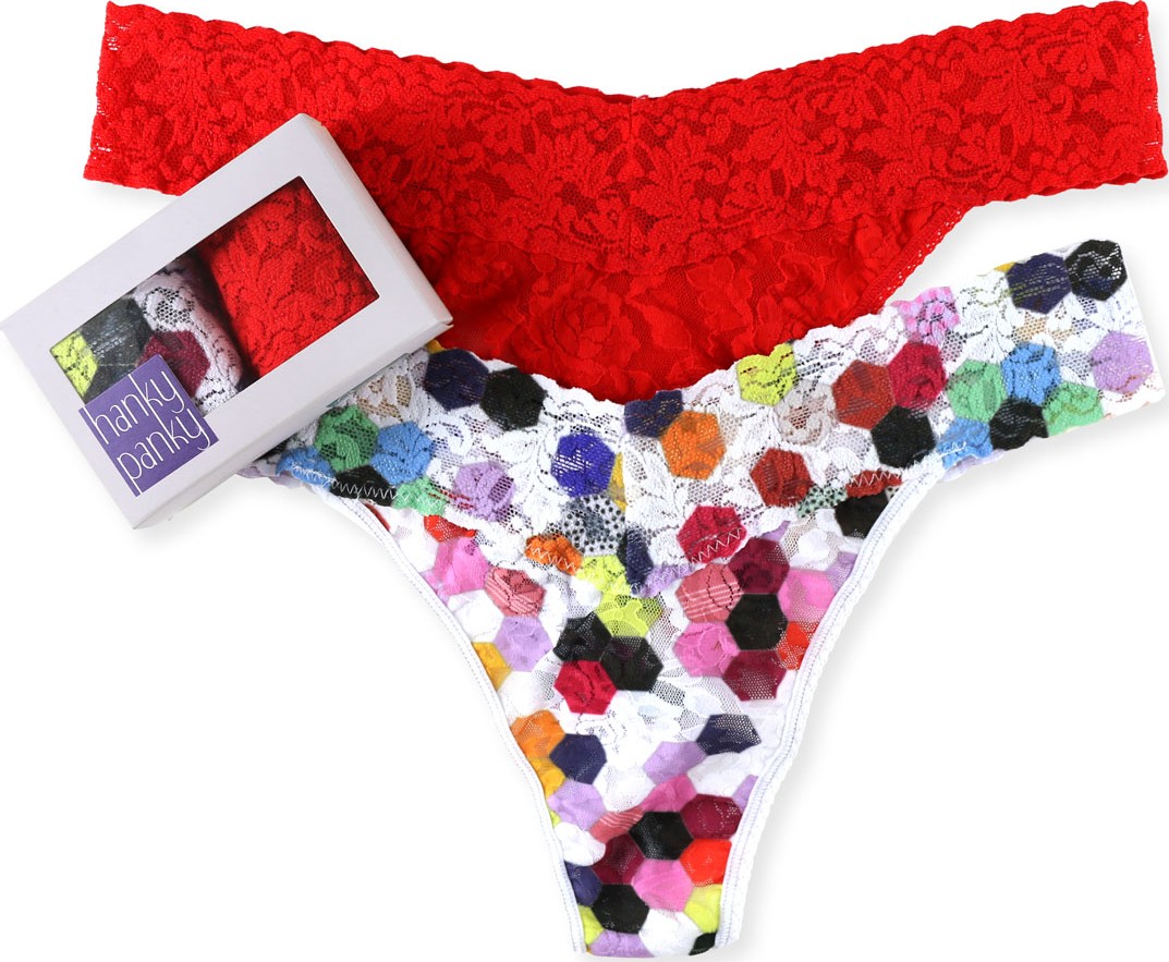 Hanky Panky Two-Pack Low-Rise Thongs in Honeycomb Motif