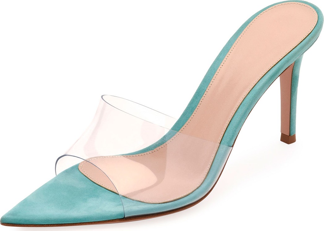 Gianvito Rossi Plexi See-Through Vinyl/Suede Slide Sandals