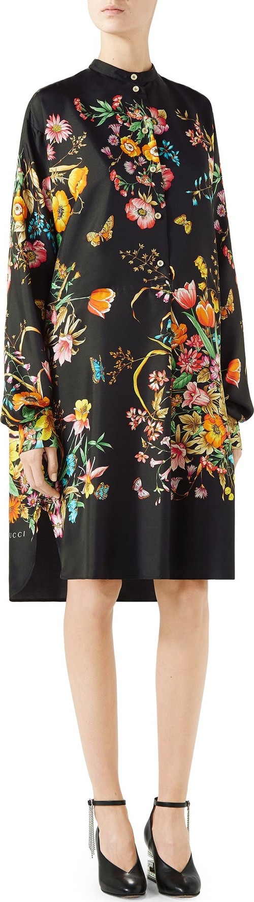 Gucci Floral Print Silk Shirtdress