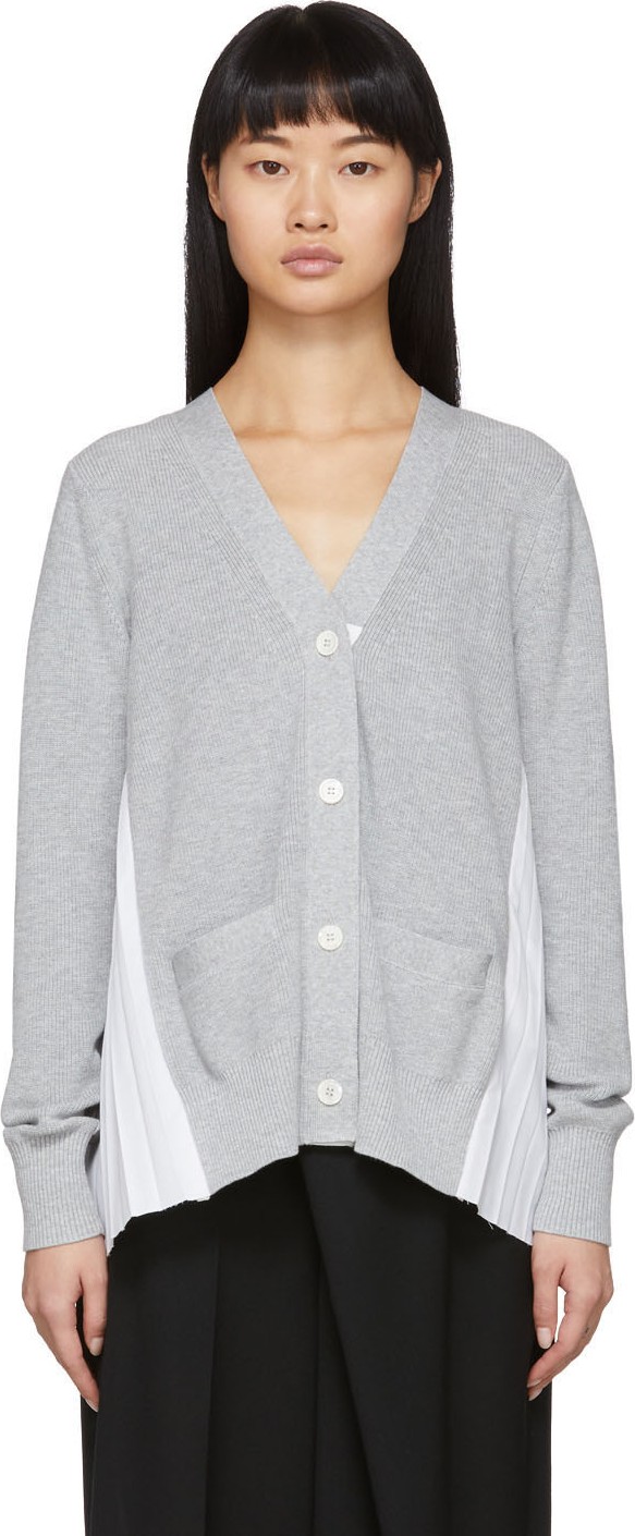 Sacai Grey Knit Pleats Cardigan